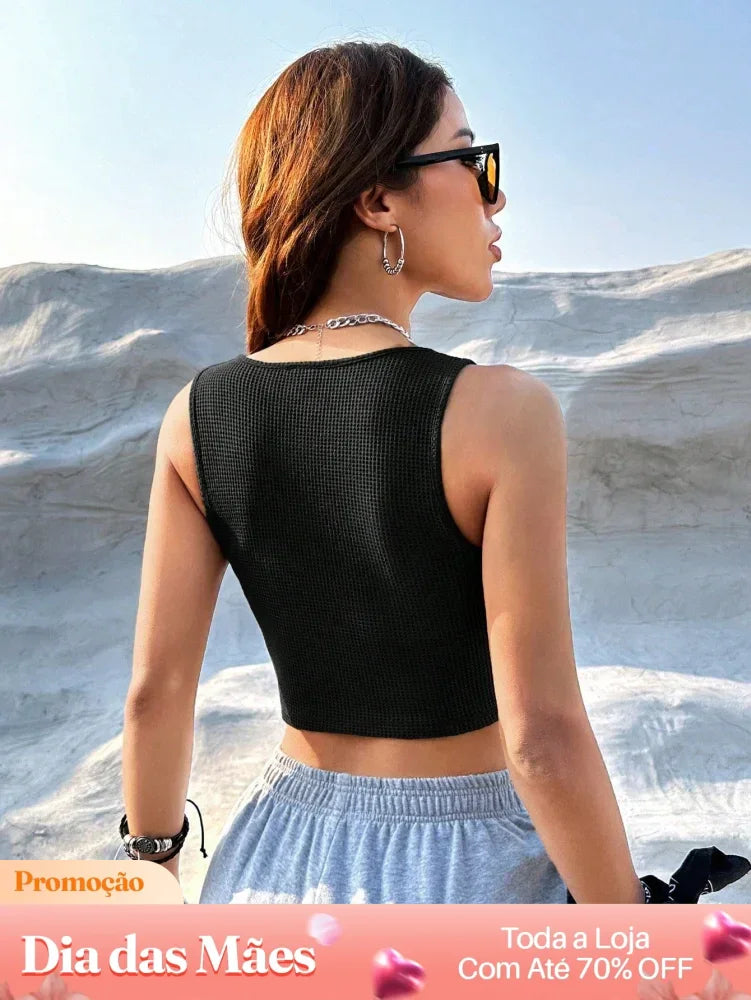 Blusa Cropped Corset Ajustado Decote Quadrado Blusa Cropped Corset Ajustado Decote Quadrado